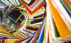 spiral stacks of books and magazines