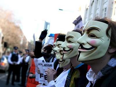 Some of the Guy Fawkes masked protestors in London