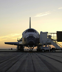 space shuttle on runway